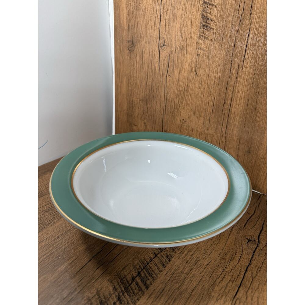 Vintage PYREX USA 9" Serving Bowl Regency White & Green Farmhouse Country